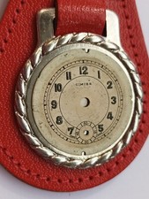 VINTAGE Keyring Leather Look Key Fob Red Clock Watch Face Time Is Very Precious 