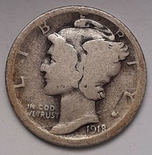 1918 Mercury Dime 10c USA 90%