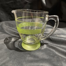 VINTAGE BANDED GREEN SUGAR FROSTED GLASS COCKTAIL JUICE JUG
