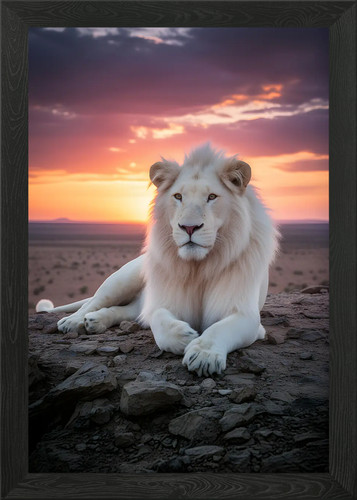 White lion sunset framed - lion,