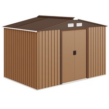 Outsunny 9 x 6FT Galvanised Garden Storage Shed w/Sliding Door, Light Brown