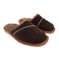 Mens Slippers Shoes Mule 100% Natural Leather Suede Sheeps Wool Hand Made 6-12