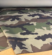 Green Camouflage Cotton Blend Print Waterproof Repellent Fabric. Made In France