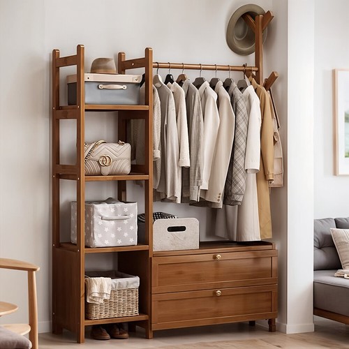 Bamboo wooden clothes - wooden, rail
