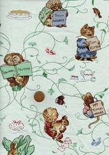 100% Cotton Fabric  Vintage 50s Beatrix Potter Light Interior Pale Blue & Multi