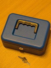 Helix Made in England Petty Cash box in blue with coin tray and lock