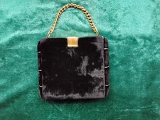 UNUSUAL VINTAGE BLACK VELVET BOX SHAPED EVENING BAG WITH CHAIN HANDLE