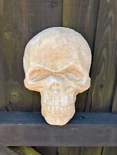 A  HEAVY WEATHERED  CONCRETE/STONE SKULL GARDEN ORNAMENTS  12 x 8 INCHES OVER 3k