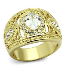 Ladies gold dome ring oval cz 18kt steel dress pave pretty fancy all sizes 868