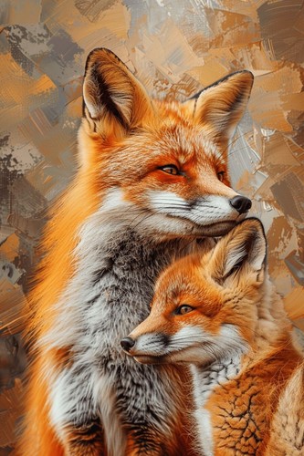 Fox and cub animal canvas - and,