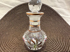 Vintage Bohemian  Clear Glass Hand Painted Perfume Bottle with Stopper