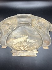 Vintage Incolay Stone Carved Deer Stag Buck Hunting Valet Dresser Tray Desk