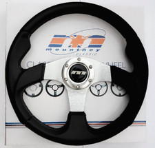 Land Rover Defender 90, 110, Sports leather Steering Wheel 14 inch Brushed alloy