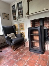 Antique Painted Victorian Burle Walnut Display China Bookcase  Glazed Cabinet