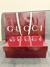 Authentic Red Gucci Gift Box & Shopping Bag With Ribbon And White Tissue Paper