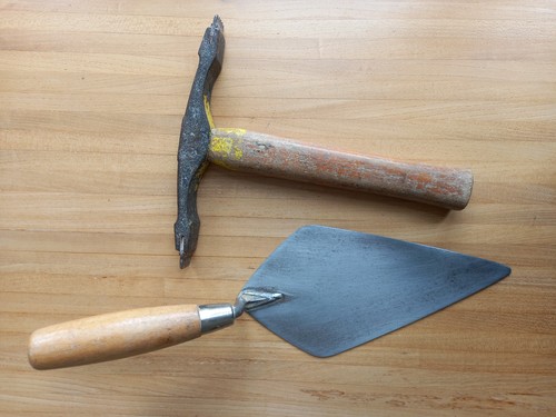 Trowel and scutch - and, hammer