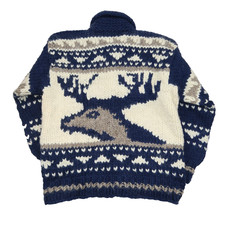 Vintage Cowichan Thunderbird Knit Cardigan Wool Jacket SZ M-L (V1586)