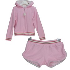Sunuva Girls Set Outfit Pink Towelling Shorts Zip Up Hoodie Beach Cover Up 5 6 Y
