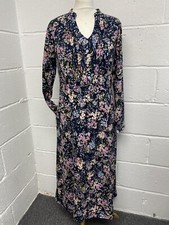 Cotton Traders Navy Blue Floral Print Midi Tea Dress With Pockets UK12 PP