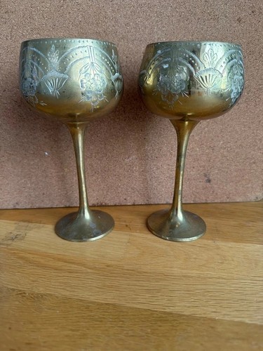 Vintage brass goblets wine - vintage,