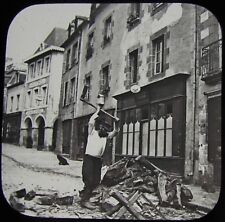 Glass Magic Lantern Slide CUTTING FIREWOOD DOL C1890 PHOTO BRITTANY FRANCE