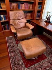 Ekornes Stressless Brown Leather Recliner Chair With Adjustable Headrest