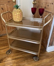 Vintage Drinks Trolley Cocktail 3 Tier Wood Effect Gold Christmas Bar Cart Retro