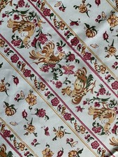 LARGE VINTAGE FRENCH EASY WASH TABLE CLOTH, RED ACCENTS, 235 X 147CM, VGC