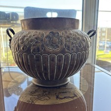 Victorian Bronze/Brass Planter 1880s Old World Tartarian Style Rams Head Handle