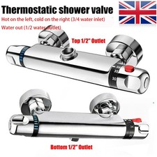Thermostatic Exposed Bar Shower Mixer Valve Tap Chrome Bottom/Top 1/2" Outlet UK