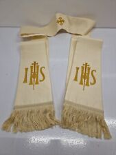 WIPPELL clergy vicar priest stole IVORY IHS I H S & CROSS GOLD EMBROIDERED 