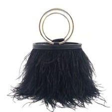 Ostrich Feather Bucket Handbag