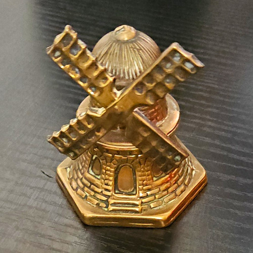 Brass windmill figurine statue - windmill,