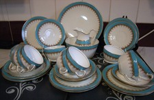 ANTIQUE VICTORIAN TEA SET 28 PIECES TURQUOISE AND GOLD