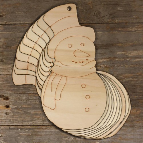 10x wooden snowman wearing hat - 10x,