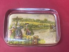 Antique Victorian glass square paperweight Awaiting The Stage Coach