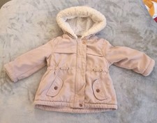 George Baby Girls Pink Summer Thin Coat 9-12 Months Fur Hood Warm 