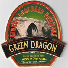 USED PUMP CLIP FRONT - KIRKBY LONSDALE BREWERY - GREEN DRAGON IPA