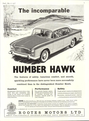 1958 advert for humber hawk - advert,