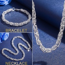 5mm Sterling Silver 925 BYZANTINE link chain Necklace Bracelet Women Men Gifts