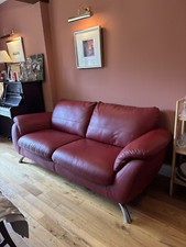 2x Red Leather two seater sofa