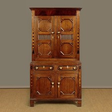 Antique Welsh Oak Bread & Cheese Cupboard with Inlaid Decoration c.1830