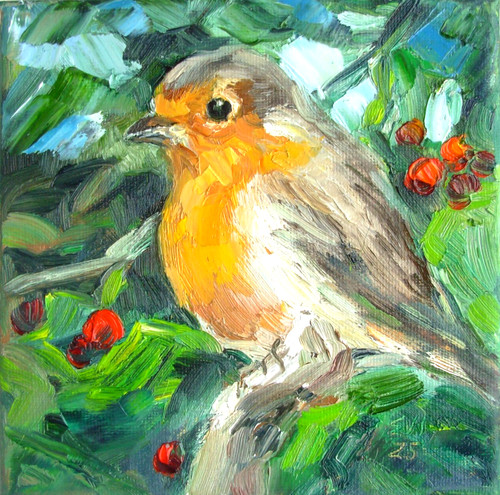 Robin bird original oil - robin,