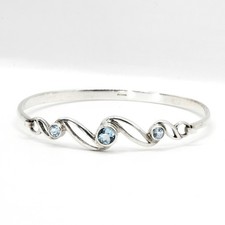 925 Sterling Silver Bangle Bracelet - Blue Topaz Gemstones - Fine Jewellery