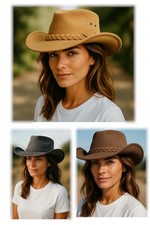 Australian Western Style Amara Leather Cowboy Hat Light Weight Ladies Bush Hat