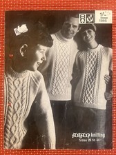 MENS WOMENS GIRLS BOYS ARAN CABLE KNIT JUMPER 26”-44” VTG KNITTING PATTERN B1095