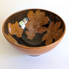 CHRIS BODDY Pressed Leaf Bowl — Studio Pottery — Brown Glaze Excellent Condition