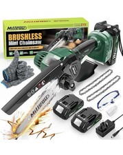 Millegu Mini Chainsaw - Brushless Motor 6 Inch Electric Chainsaw Cordless with 2