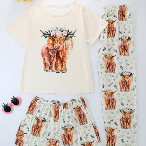 Ladies cow print pajamas round - ladies,