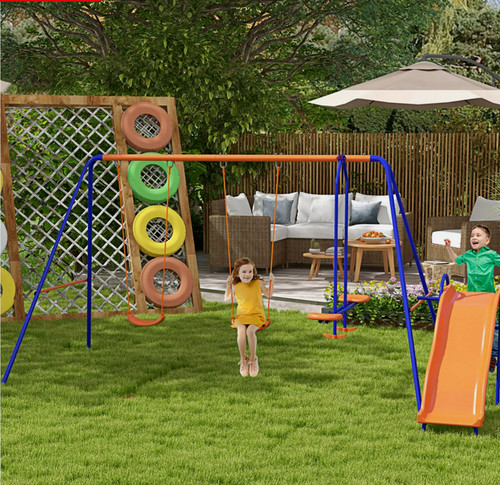 Metal garden swing set - in,